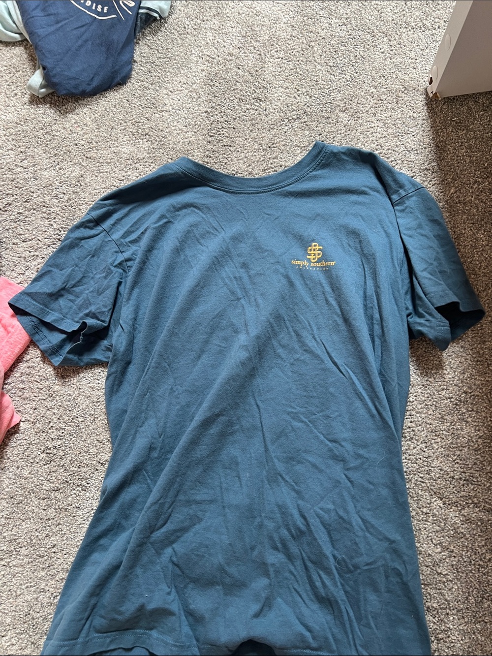 Simply Southern Men's Short-Sleeve Teal Shirt with Yellow Logo